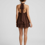 Robe Mini Evelyne Halter Dos Nu Double Volant