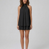 Robe Mini Col Montant Halter Dos Nu Volants Étagés