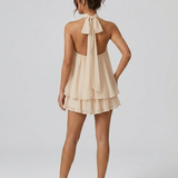 Robe Mini Col Montant Halter Dos Nu Volants Étagés