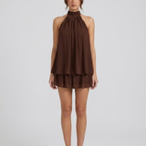 Robe Mini Evelyne Halter Dos Nu Double Volant