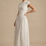 Robe Maxi à Pois avec Encolure Ronde