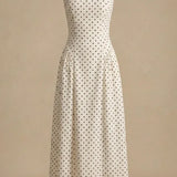 Robe Maxi à Pois avec Encolure Ronde