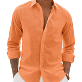 Chemise Homme Coton Lin Col Classique Poche Poitrine