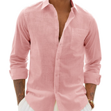 Chemise Homme Coton Lin Col Classique Poche Poitrine
