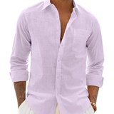 Chemise Homme Coton Lin Col Classique Poche Poitrine