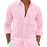Chemise Homme Coton Lin Col Classique Poche Poitrine