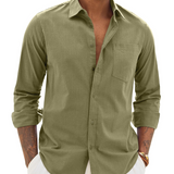 Chemise Homme Coton Lin Col Classique Poche Poitrine