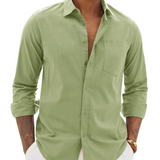 Chemise Homme Coton Lin Col Classique Poche Poitrine