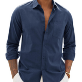 Chemise Homme Coton Lin Col Classique Poche Poitrine