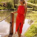 Robe Midi Sans Manches Encolure Haute Fente