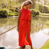 Robe Midi Sans Manches Encolure Haute Fente