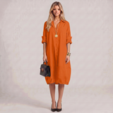 Robe Midi Boutonnée en Lin
