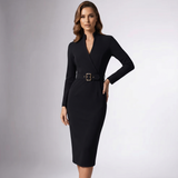Robe fourreau à col mandarin et ceinture