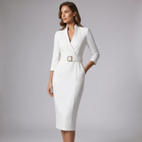 Robe fourreau à col mandarin et ceinture