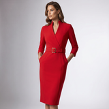 Robe fourreau ceinturée à col mandarin