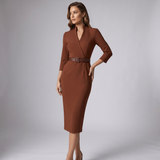 Robe fourreau à col mandarin et ceinture