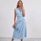 Robe Midi Drapée Lisandrah avec Découpe en Forme de Clé