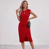 Robe Midi Drapée Lisandrah avec Découpe en Forme de Clé